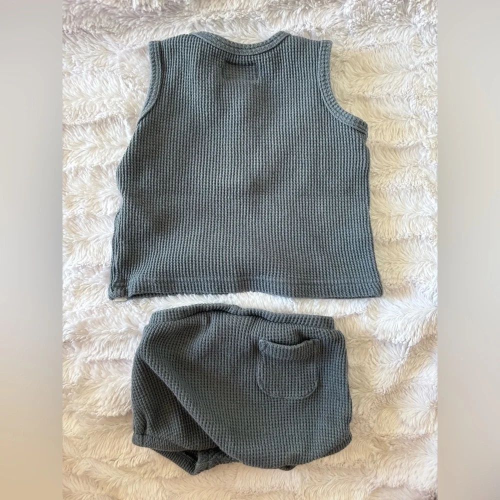 Little Planet by Cartier’s Baby Blue Waffle Knit Set